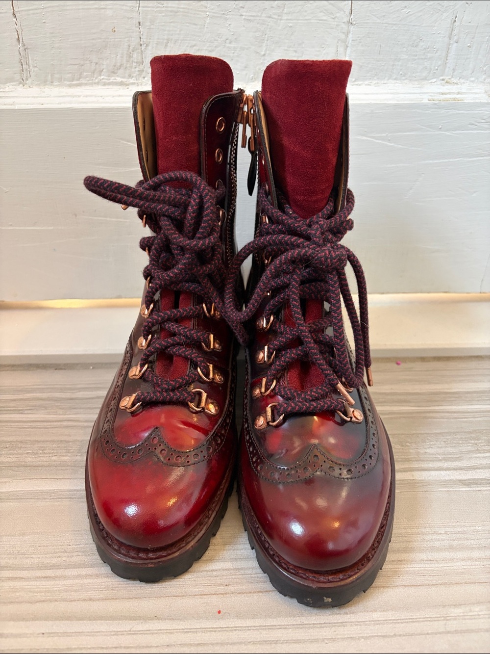 Office of Angela Scott Burgundy Lace-Up Women's Brogue Boots